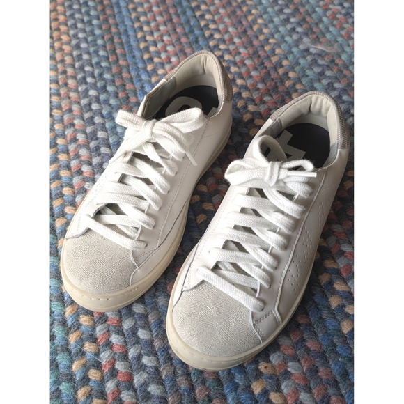 P448 Shoes - P448 John Low Top Sneakers White Leather Suede Toe Lace Up Womens 36